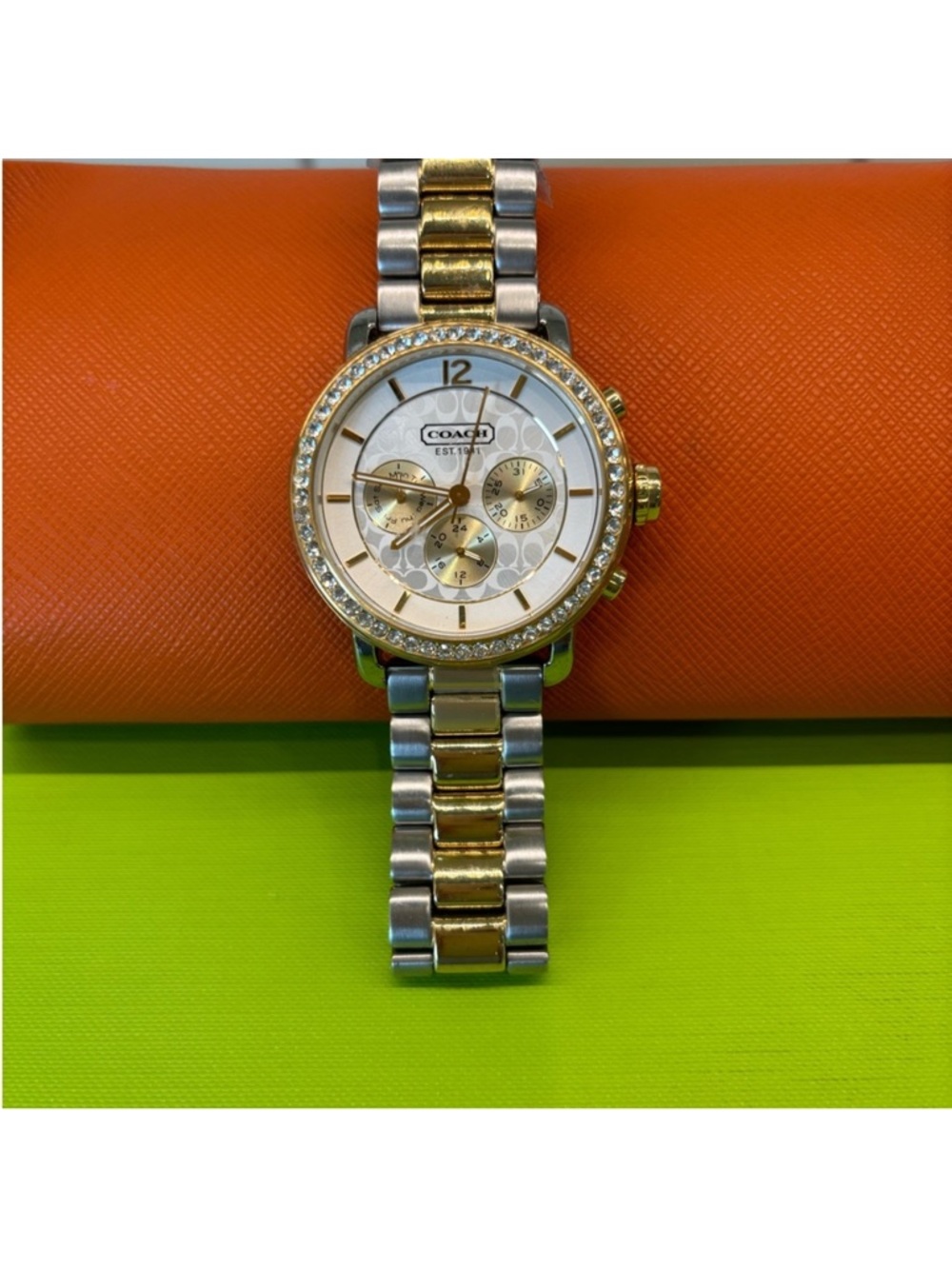 Coach Two-Tone Gold & Silver Crystal Bezel Chronograph Watch